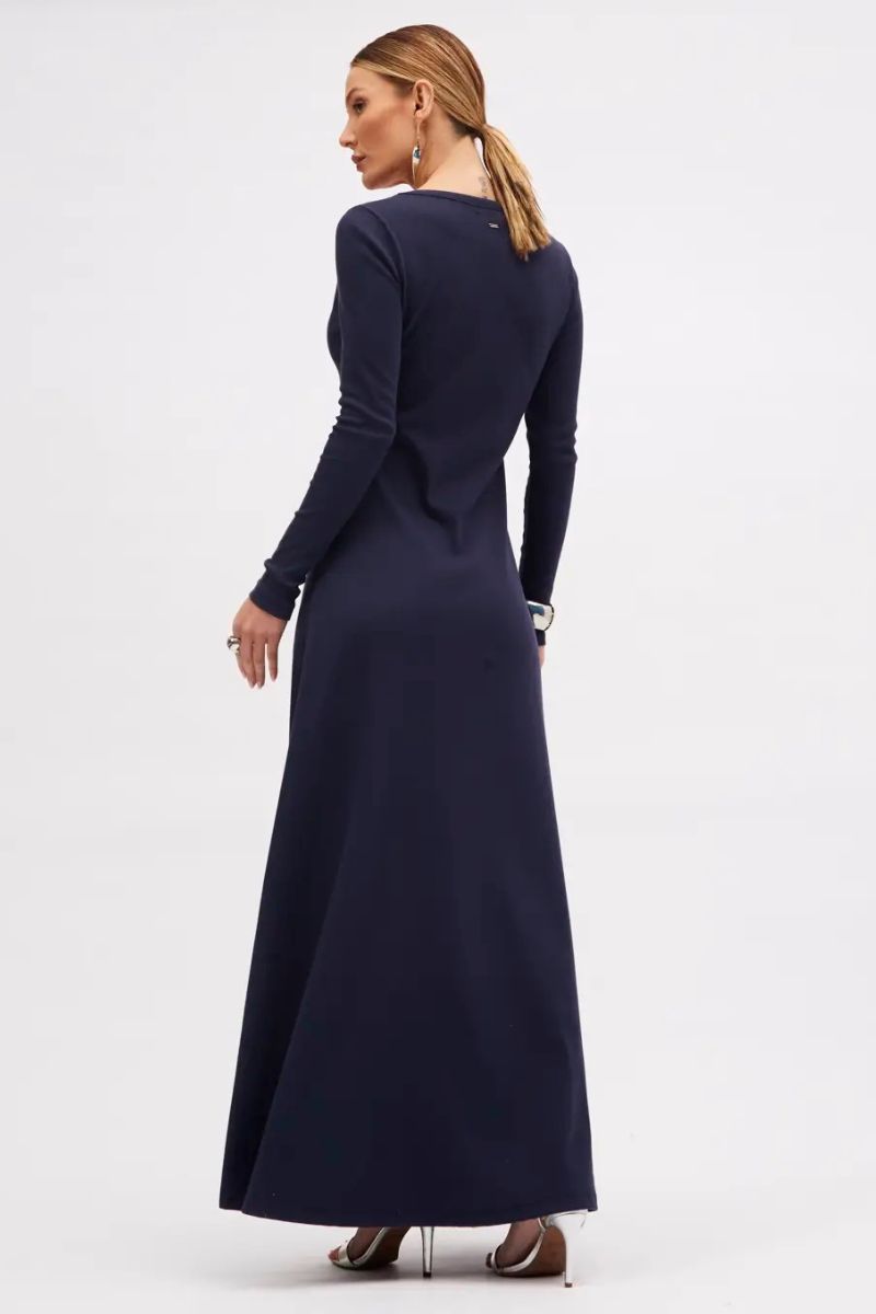 Vestido Sommer Manga Longa Canelado Azul Olympic