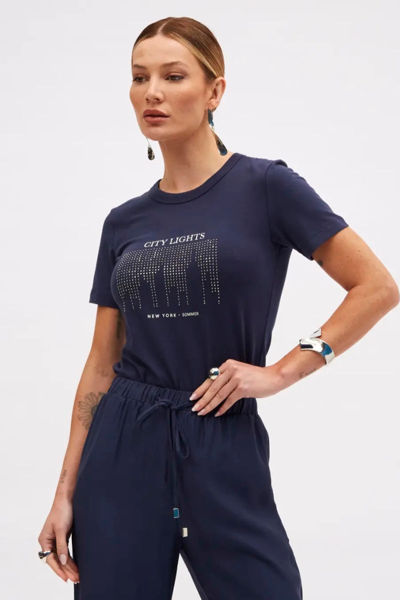 Camiseta Sommer Estampada Com Aplicação Azul Olympic