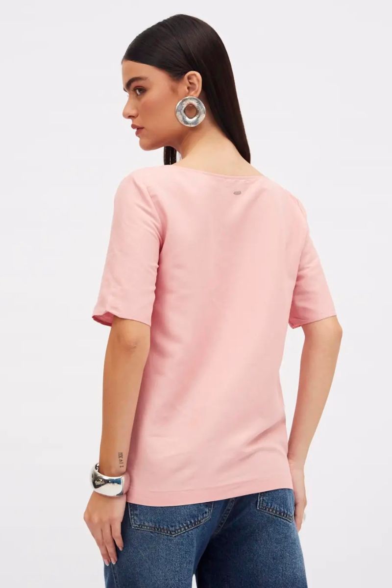 Camiseta Sommer Comfort Fashion Linho Rosa Rubor