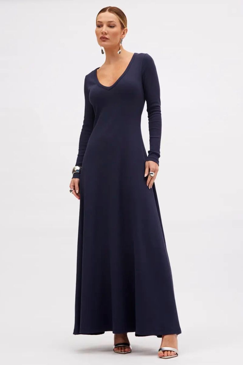 Vestido Sommer Manga Longa Canelado Azul Olympic