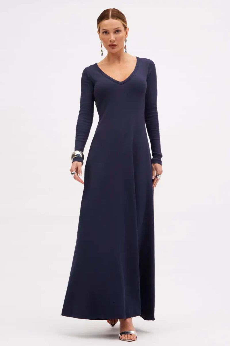 Vestido Sommer Manga Longa Canelado Azul Olympic