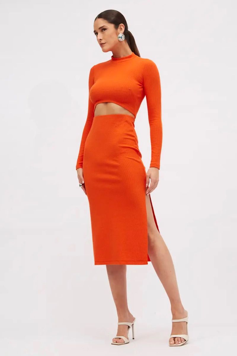 Saia Sommer Midi Canelada Preto