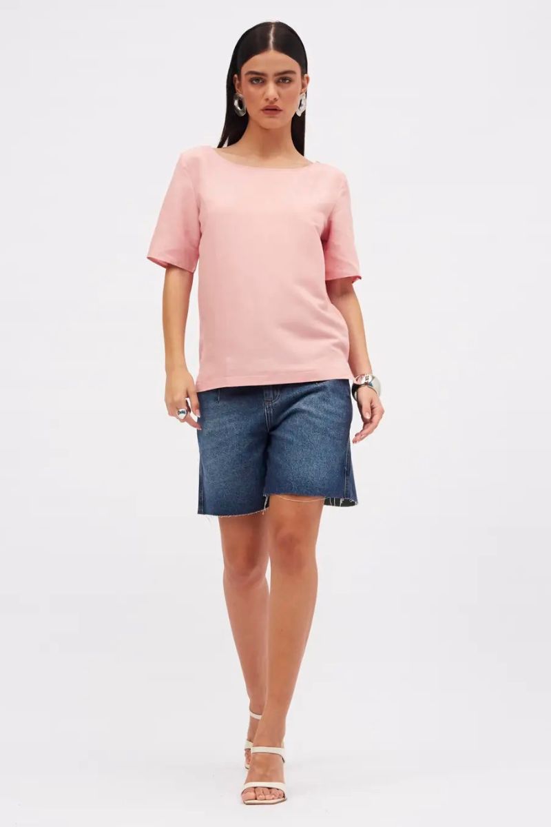 Camiseta Sommer Comfort Fashion Linho Rosa Rubor