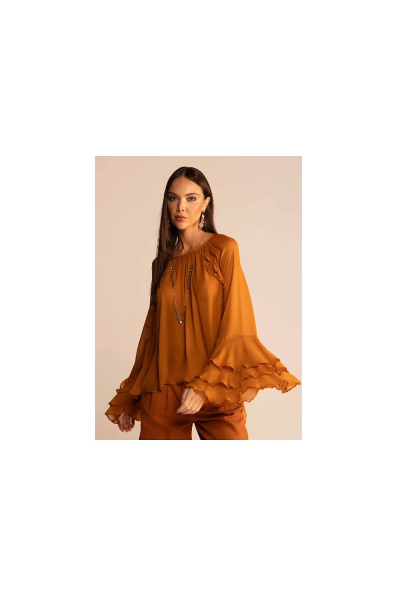 Blusa Feminina Over Mangas Longas Com Babados