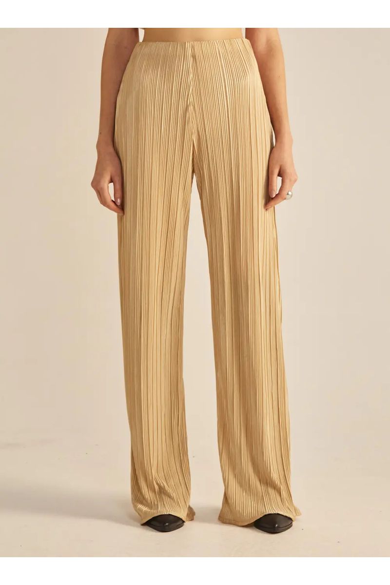 Calça Fluida Plissada Bege