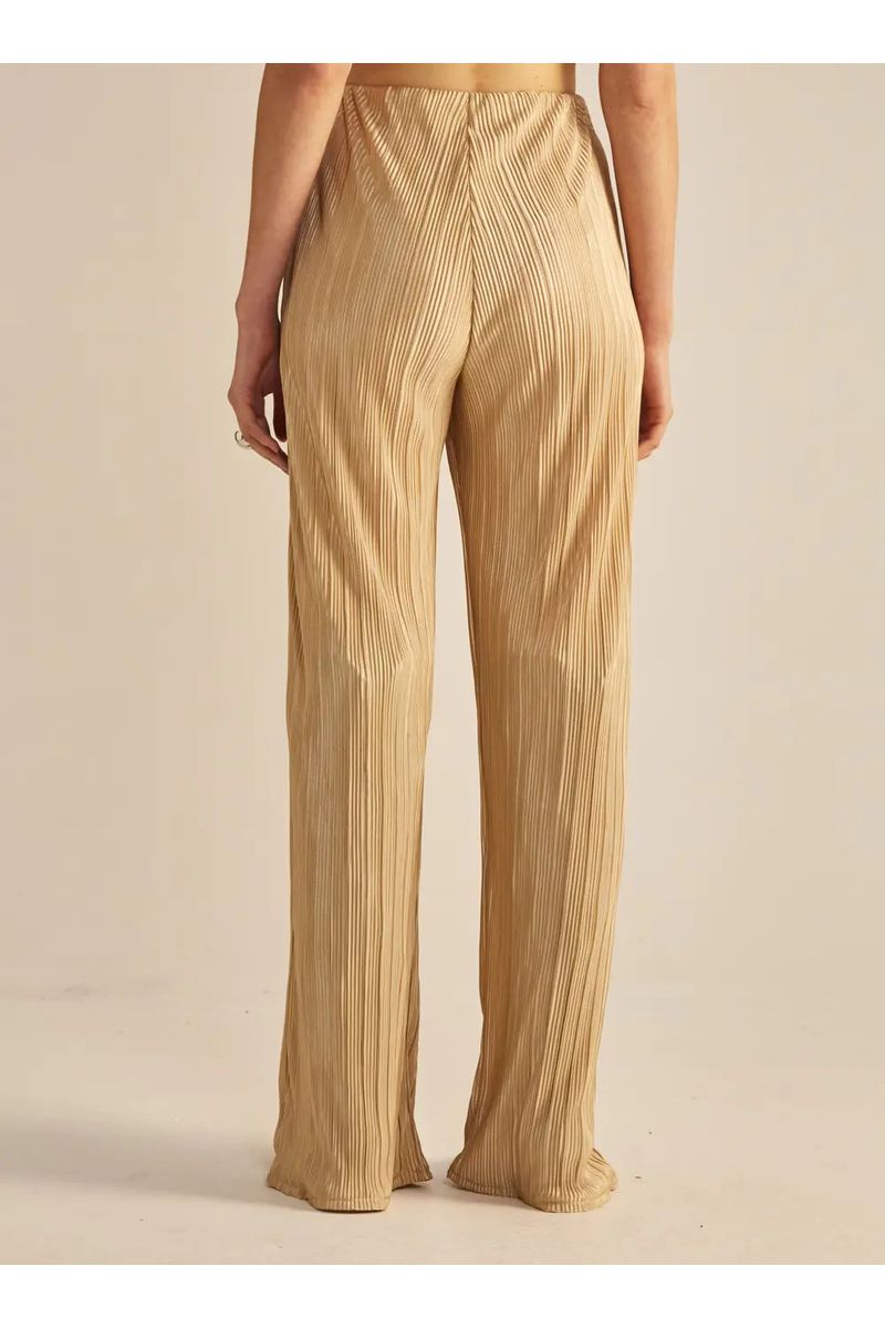Calça Fluida Plissada Bege