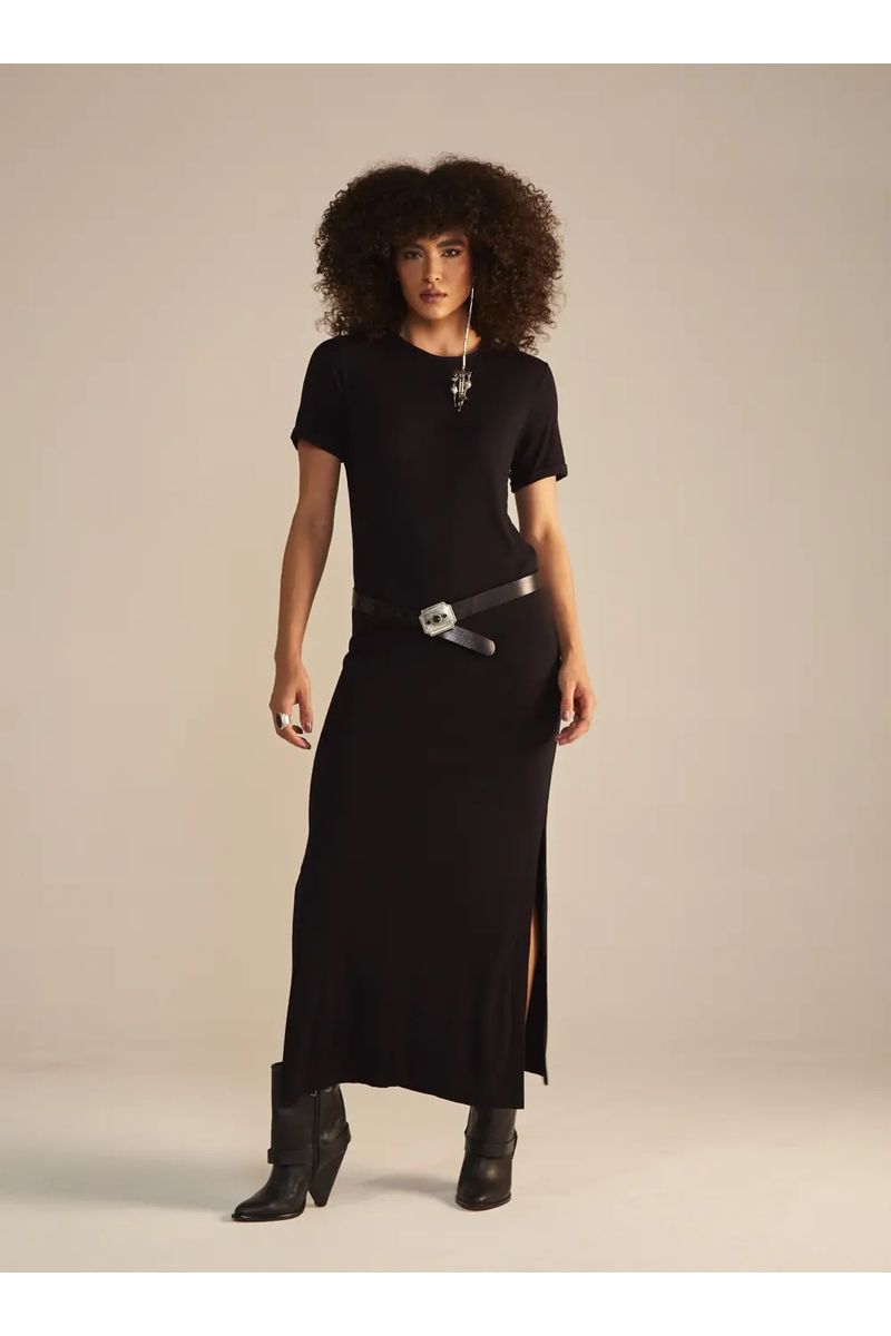 Vestido Midi Com Fenda Lateral Preto Sommer