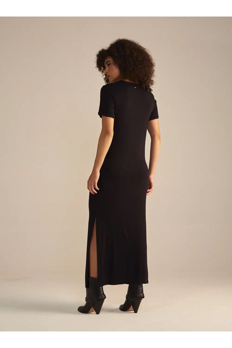 Vestido Midi Com Fenda Lateral Preto Sommer