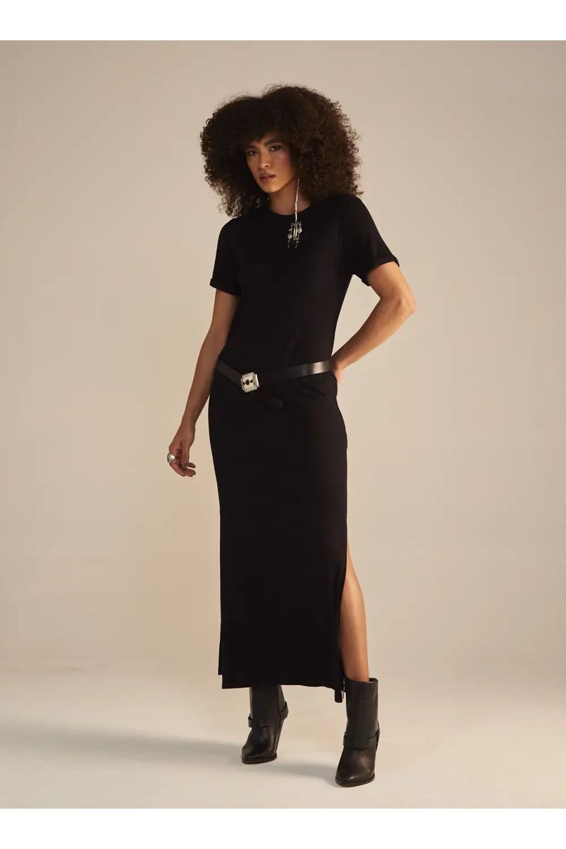 Vestido Midi Com Fenda Lateral Preto Sommer