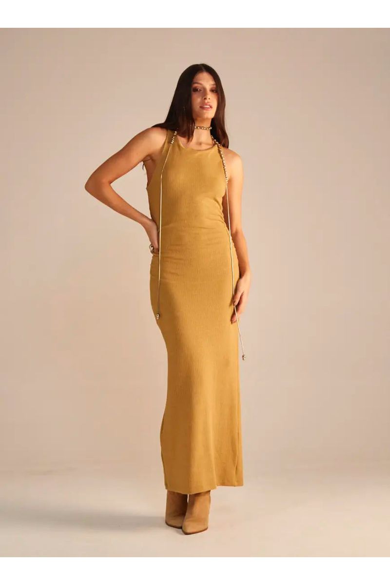 Vestido Slim Longo Decote Redondo