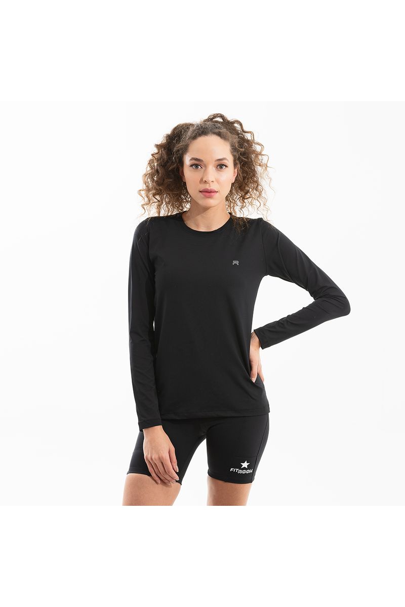 Camiseta Feminina Manga longa - Preta - 1040 - FIT ROOM 