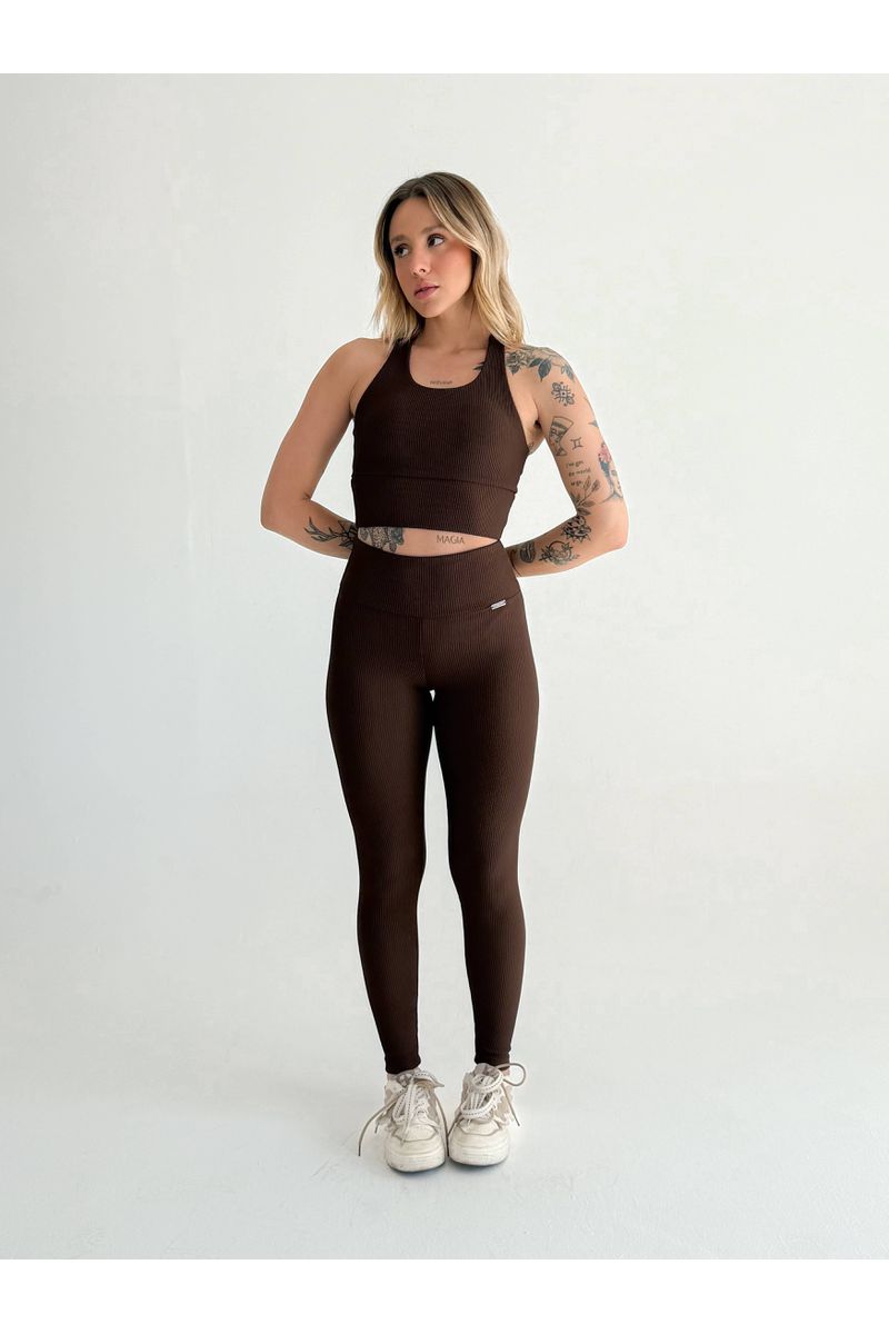 Conjunto Top Cropped e Calça Intense - Café - 19 - FIT ROOM 