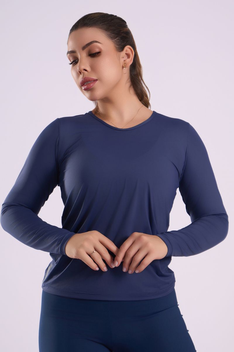 BLUSA FEMININA COM PROTEÇÃO UV-AZUL MARINHO - 3885... - OUSEUSE