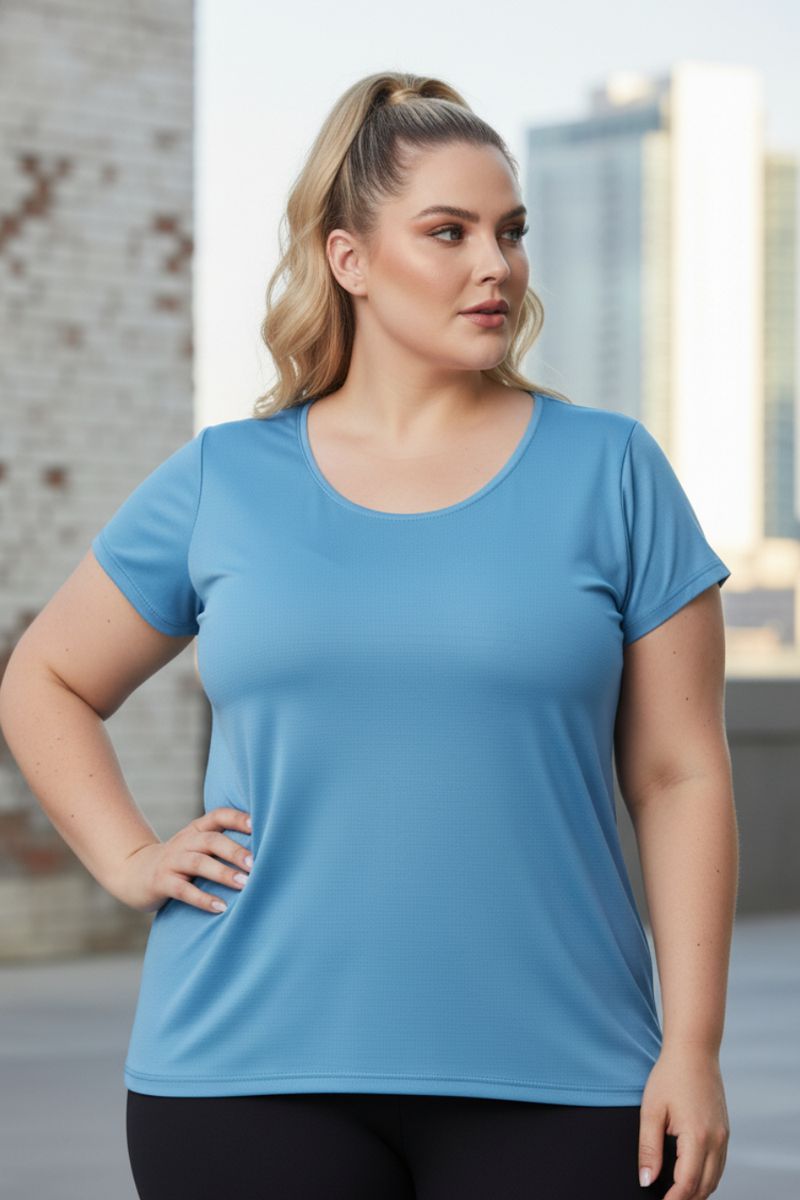 CAMISETA FEMININA PLUS SIZE- AZUL BEBE - 4129 - OUSEUSE