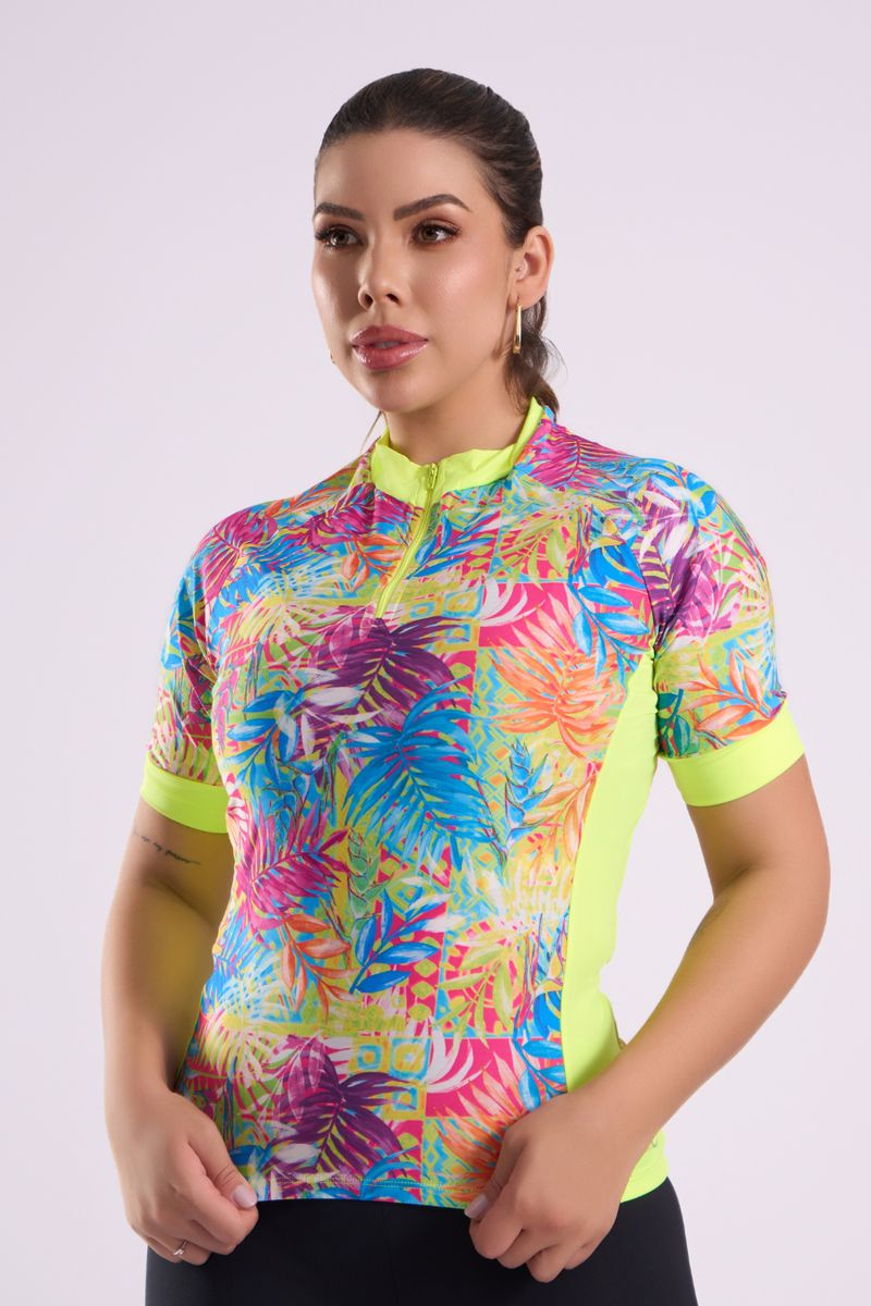 BLUSA CICLISTA FEMININA COM ZIPER NA FRENTE E ELÁS... - OUSEUSE