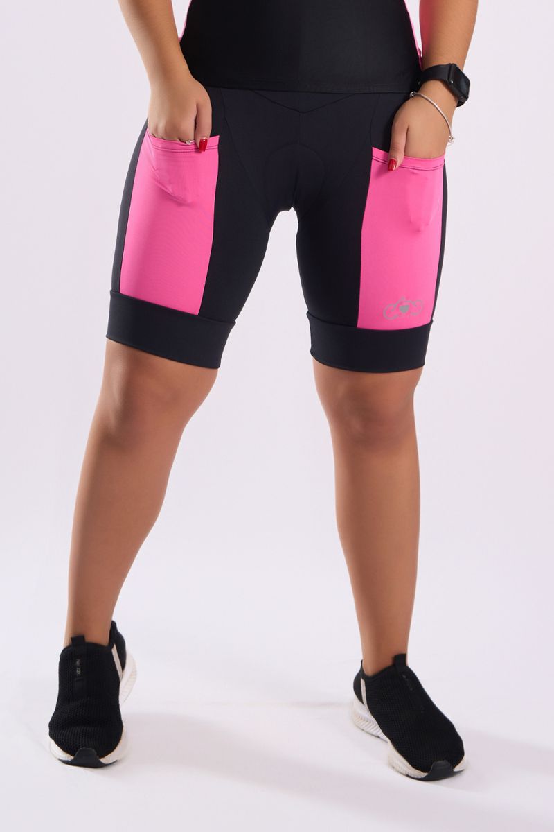 SHORT CICLISTA FEMININO COM BOLSOS LATERAIS/ PRETO... - OUSEUSE