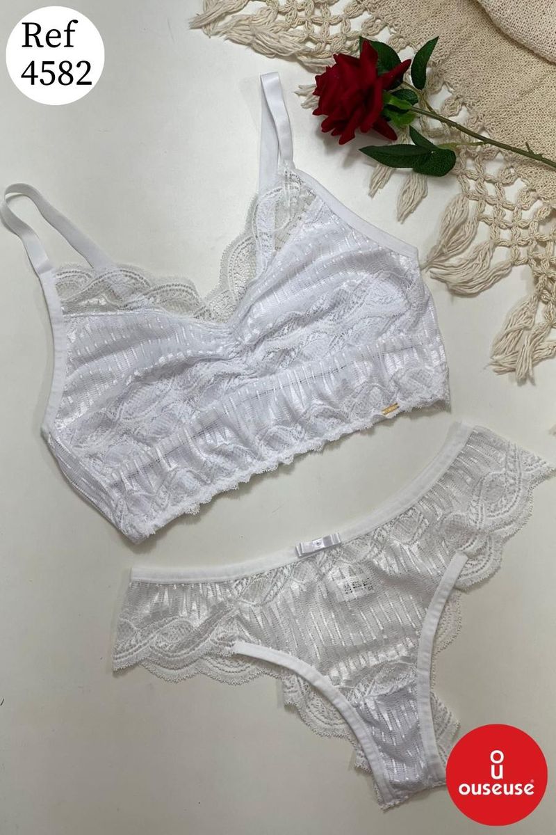 CONJUNTO PLUS SIZE CROPPED TRABALHADO EM RENDA COM... - OUSEUSE