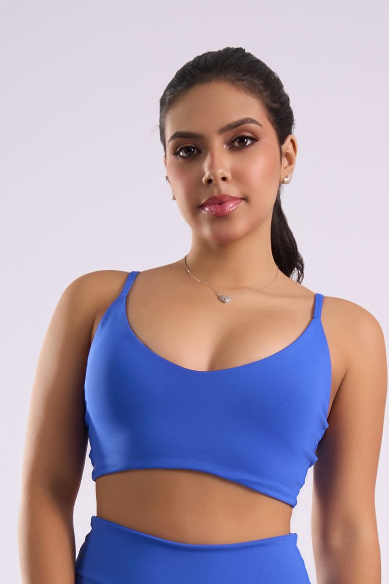 TOP FITNESS DECOTE EM V COM BOJO REMOVÍVEL-AZUL BI... - OUSEUSE