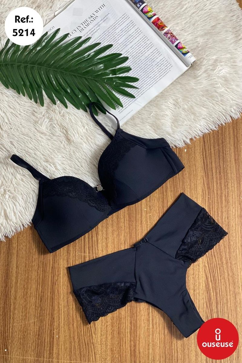 CONJUNTO EM MICROFIBRA E RENDA BOJO ESTRUTURADO C ... - OUSEUSE