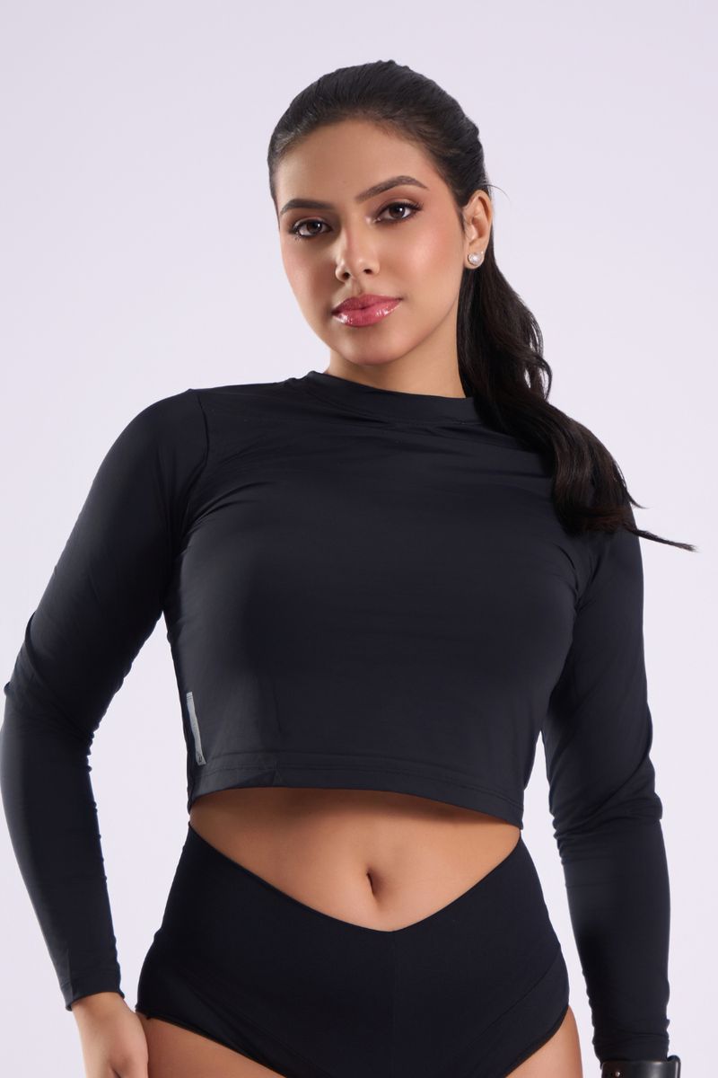 CROPPED FITNESS BASICO MANGA LONGA PROTEÇÃO UV-PRE... - OUSEUSE