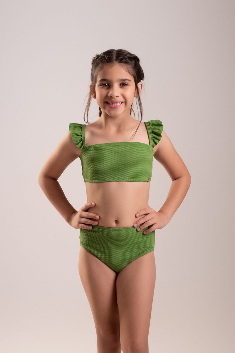 BIQUINI INFATIL COM ALÇAS FRANZIDAS E CALCINHA TRA... - OUSEUSE