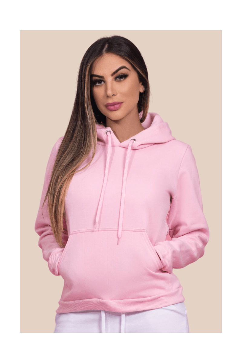 Blusa De Moletom Feminino Canguru | Rosa 