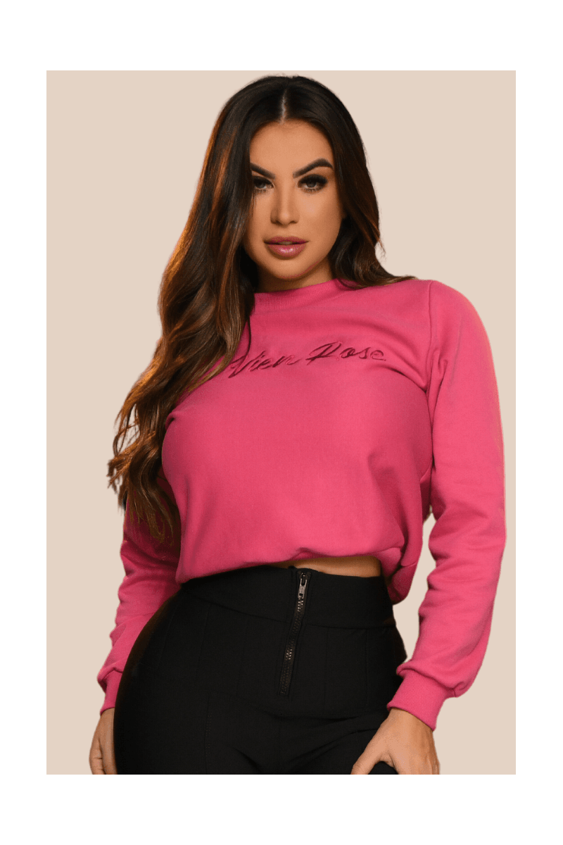 Blusa de Moletom Feminino Bordado Pink | La Vien Rose 