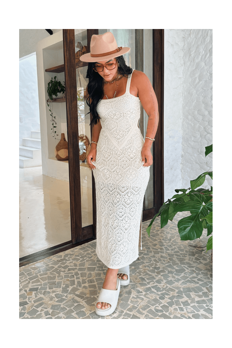 Vestido Tricot Rendado Off Carolina