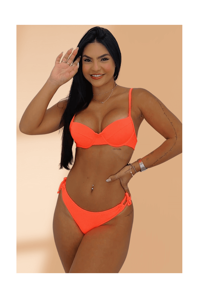 Biquíni Meia Taça Aro Bojo Laranja Neon