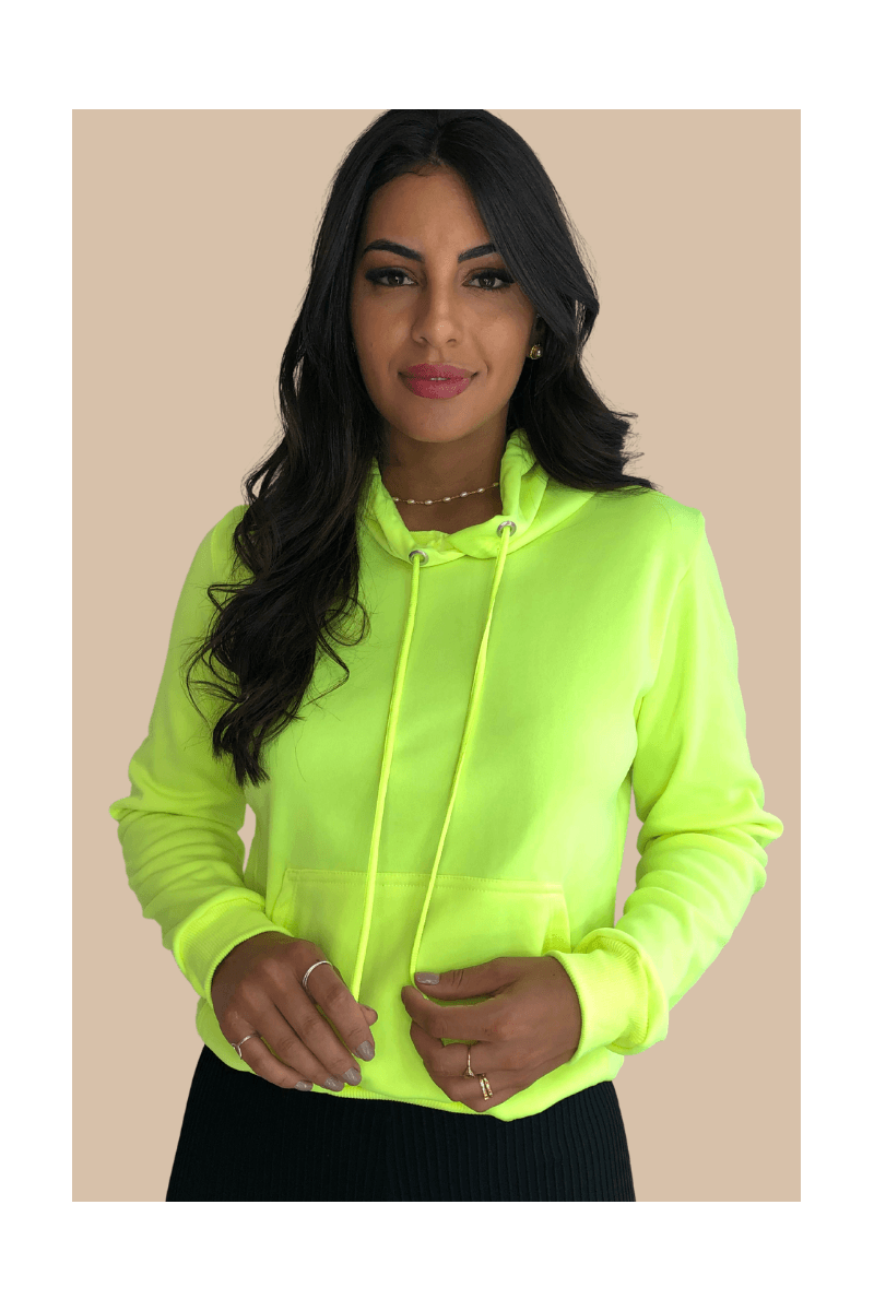 Blusa De Moletom Feminino Canguru Verde Neon