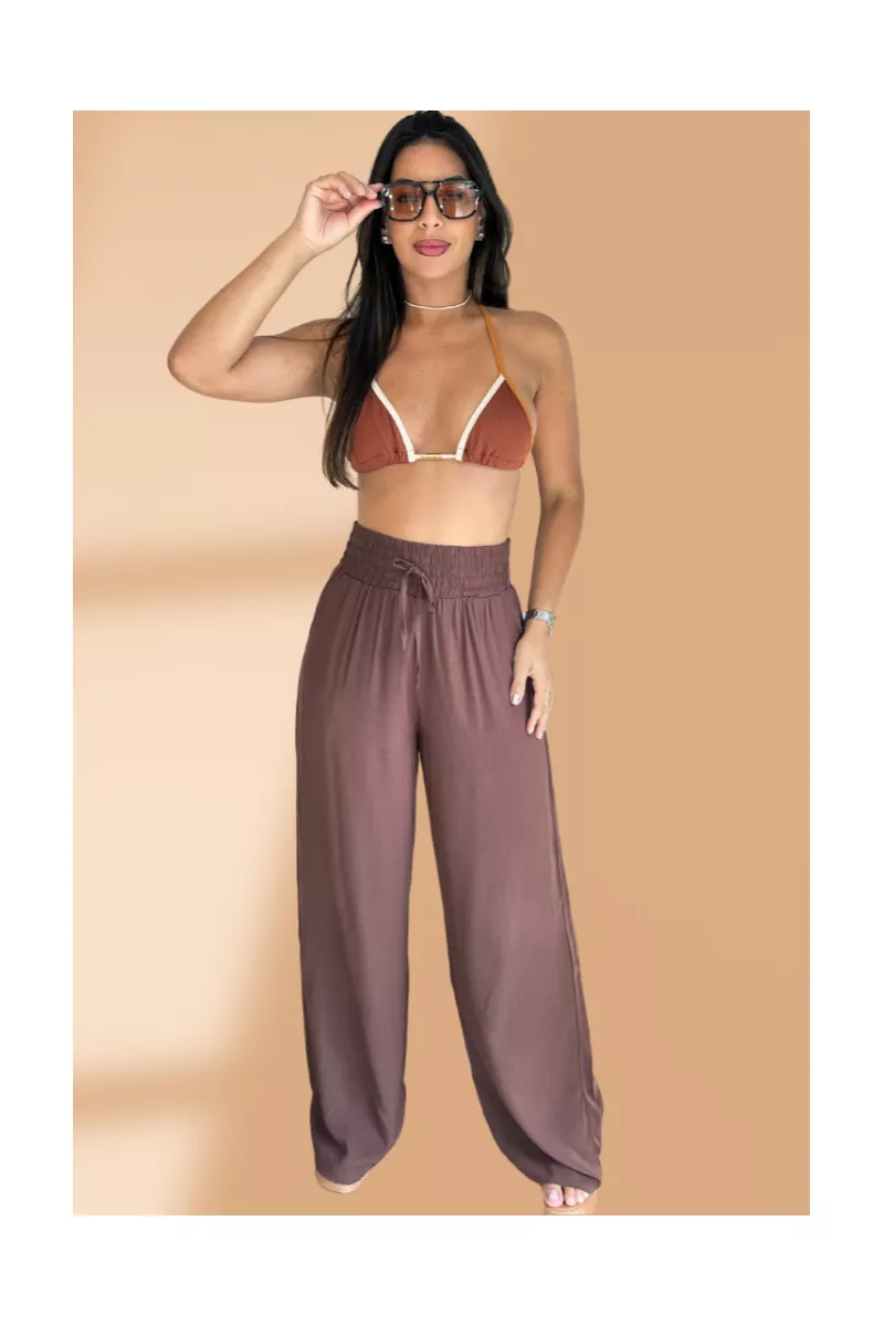 Calça Pantalona Marrom Malia