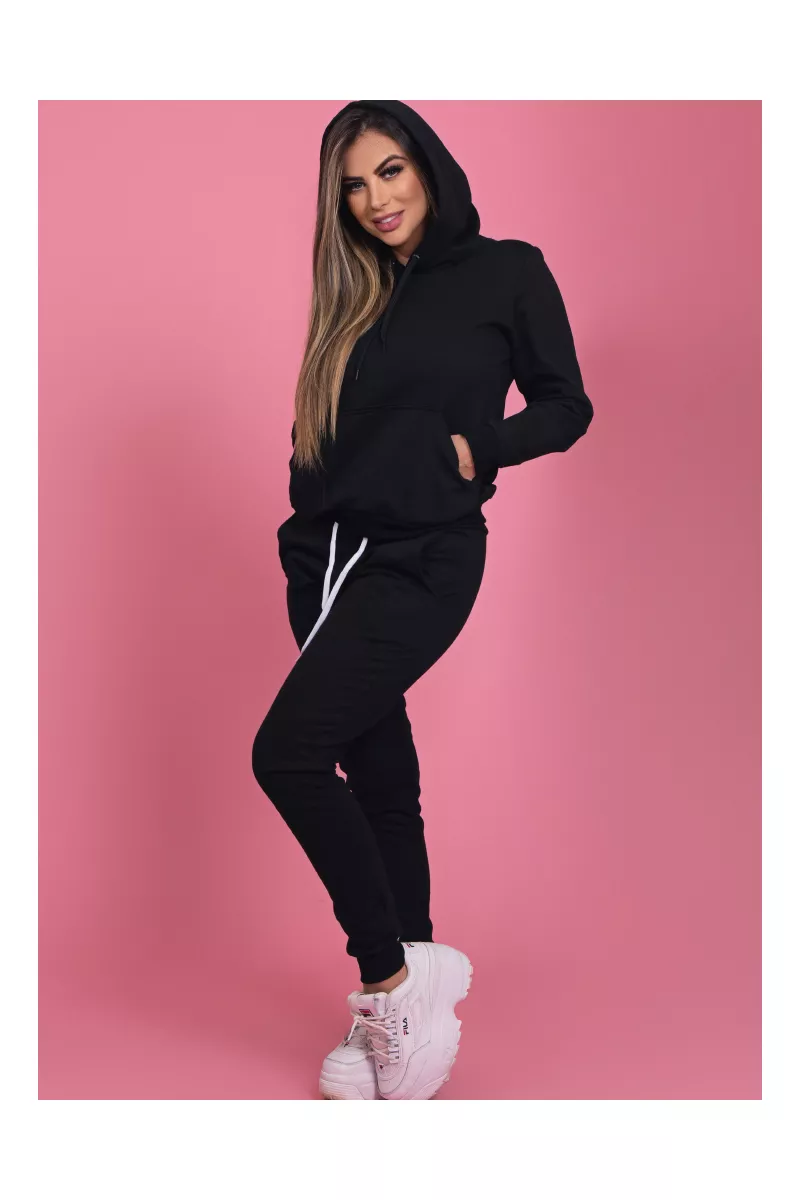 Conjunto Moletom Feminino Canguru | Preto 
