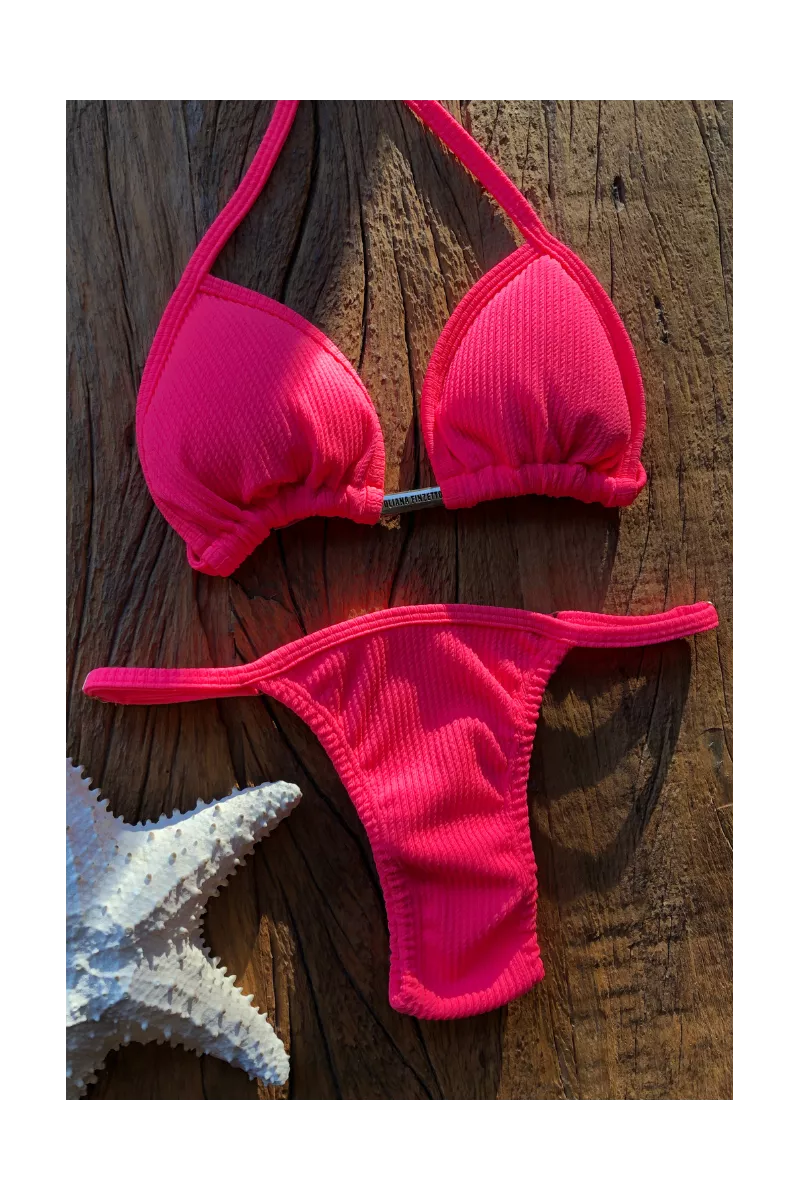 Biquíni Marquinha de Fita Rosa Neon Textura