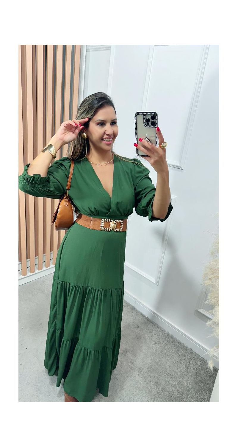Vestido longo princesa feminino manga 3/4 Ref: 2894