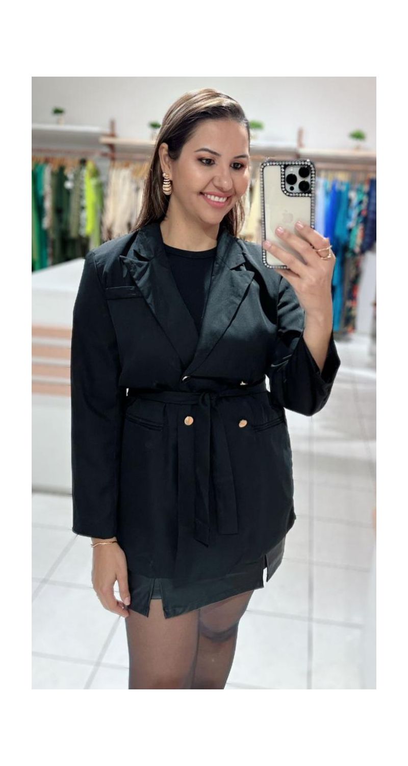 Blazer alfaiataria oversized c/bolsos e cinto Ref:3193
