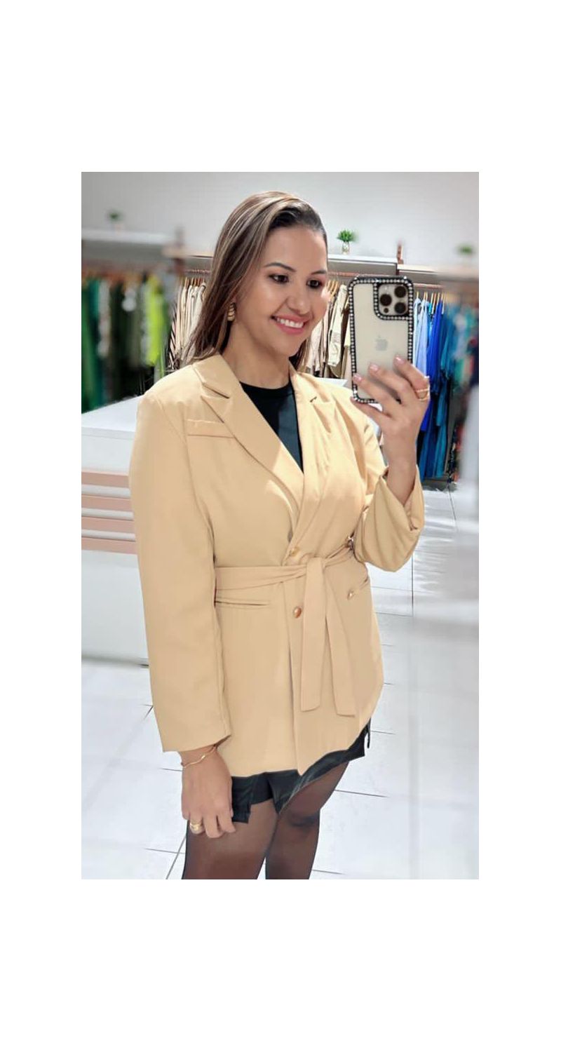 Blazer alfaiataria oversized c/bolsos e cinto Ref:3193