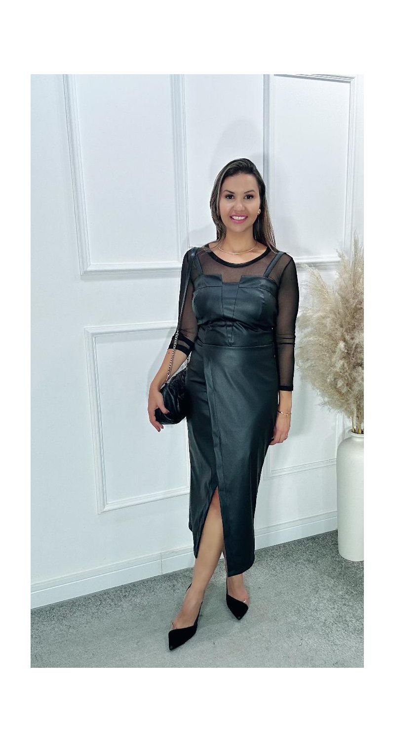 VESTIDO MIDI FEM FLORIE COURO NICOLY REF:1