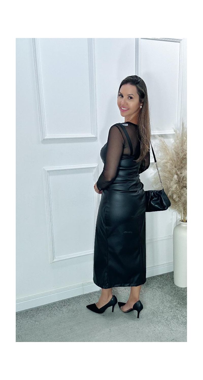 VESTIDO MIDI FEM FLORIE COURO NICOLY REF:1