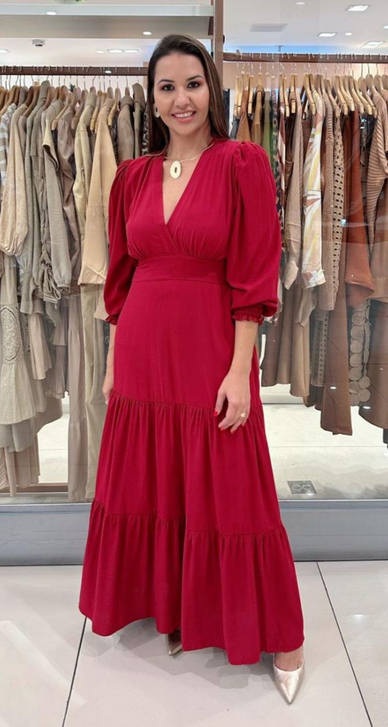 Vestido Longo de Manga Longa Princesa Marsala