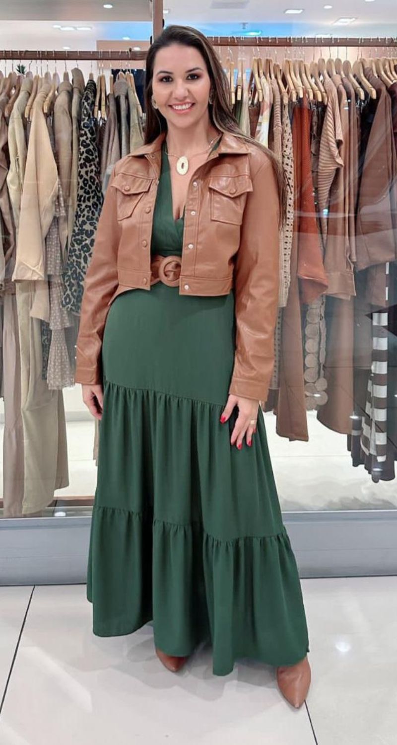 Vestido Longo de Manga Longa Princesa Verde