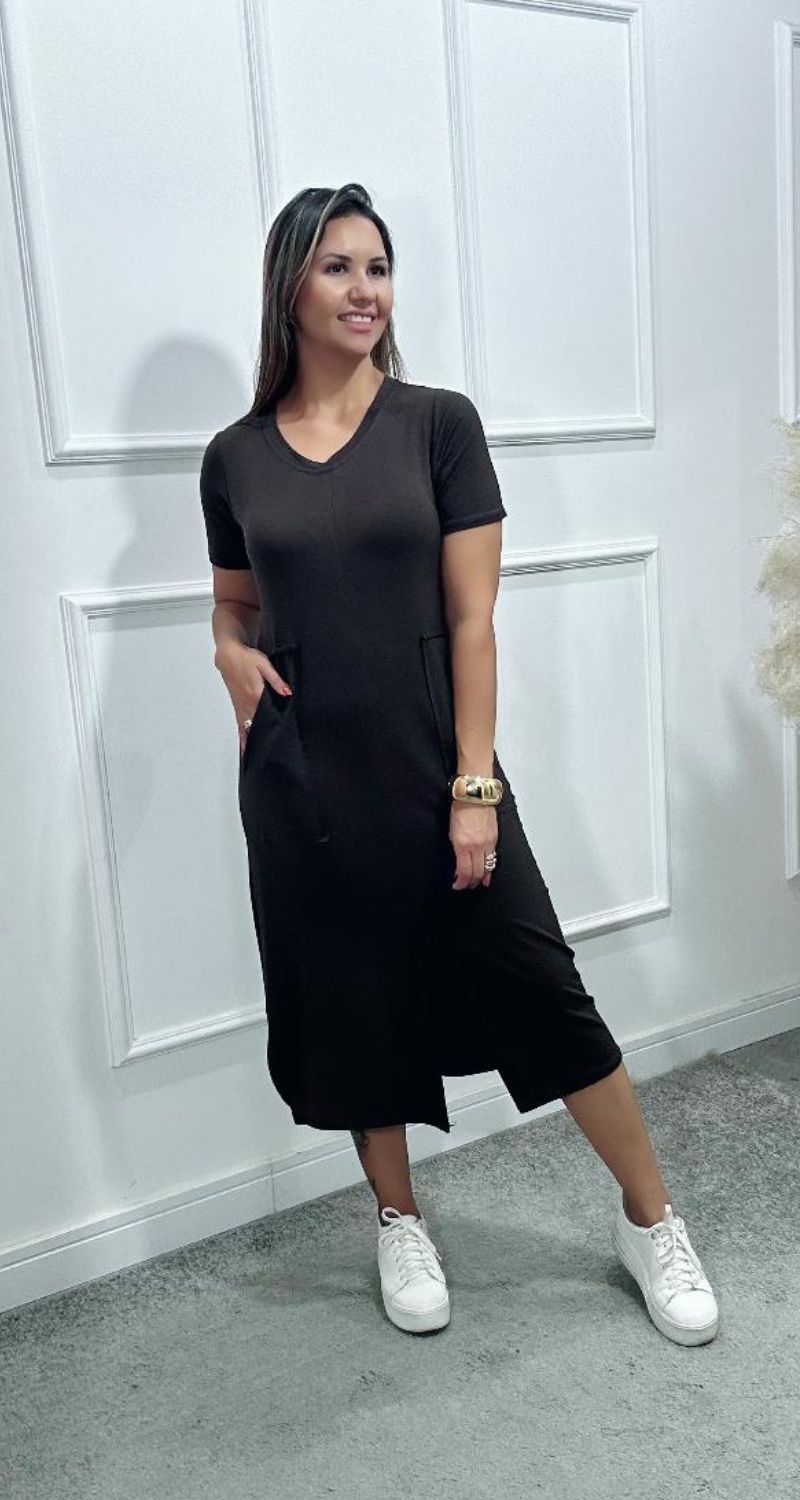 Vestido Laura Midi Moletinho Marrom
