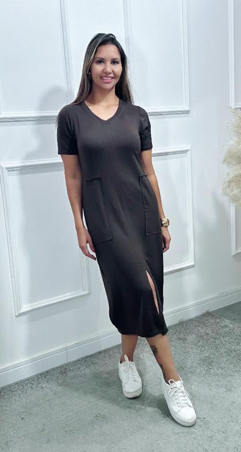 Vestido Laura Midi Moletinho Marrom