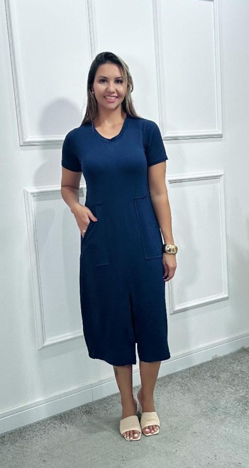 Vestido Laura Midi Moletinho Azul Marinho