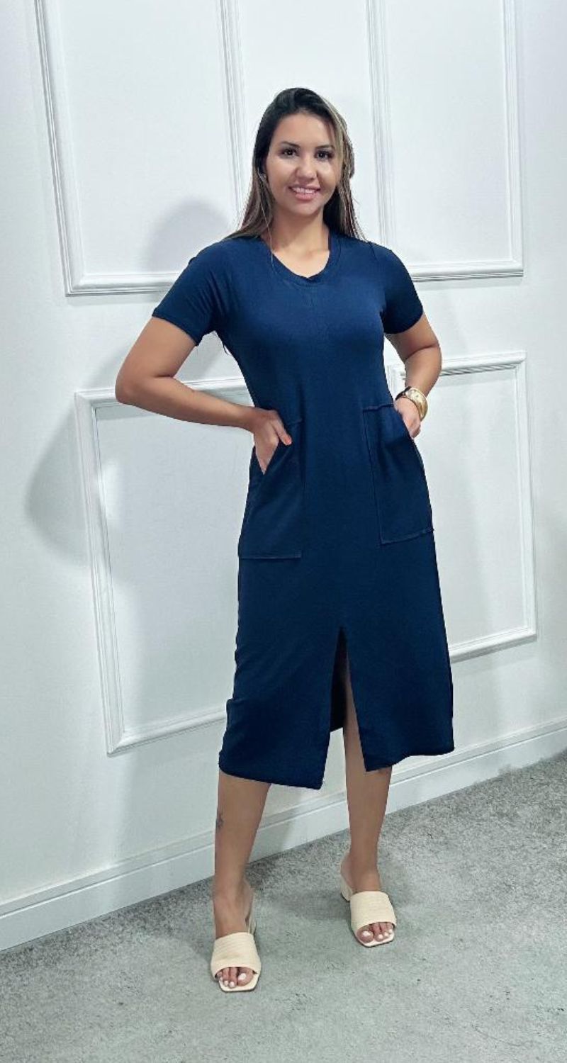 Vestido Laura Midi Moletinho Azul Marinho