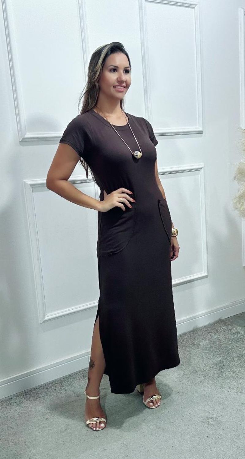 Vestido Longuete Ariede Marrom