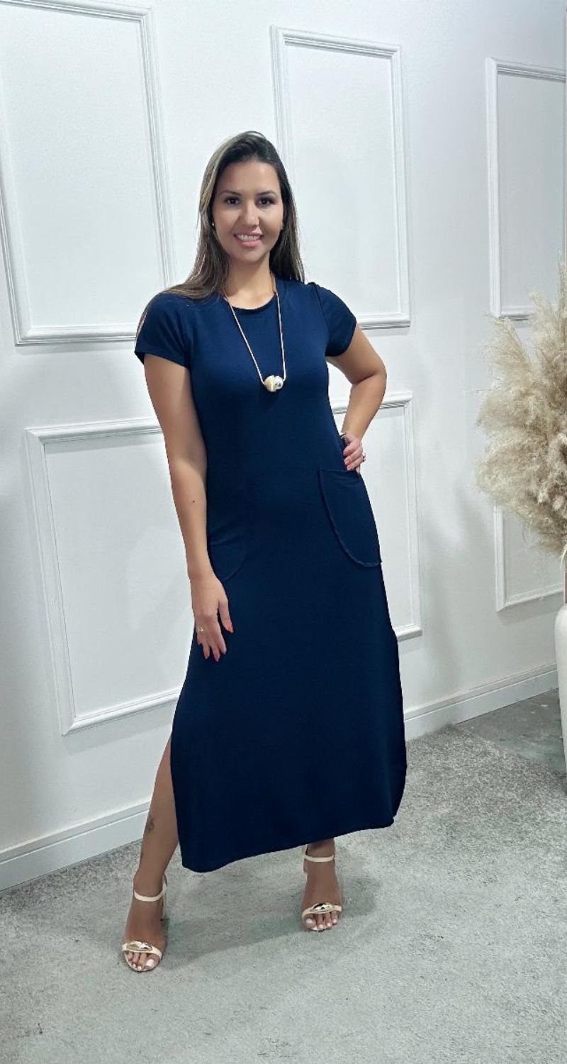 Vestido Longuete Ariede Azul Marinho