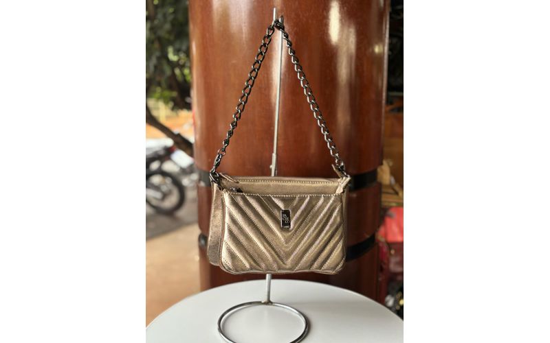 Bolsa Duas em Uma em Couro Legítimo Prata Velho