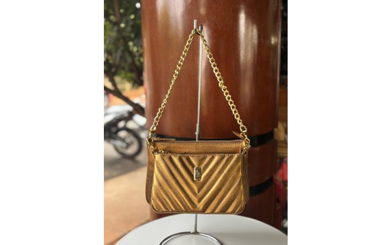 Bolsa Duas em Uma em Couro Legítimo Ouro Velho