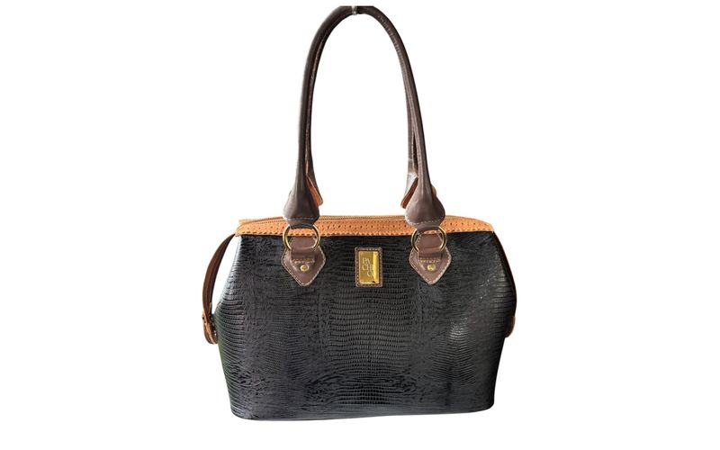 Bolsa em Couro Legítimo Lezard - Preto / Cela - 40947 