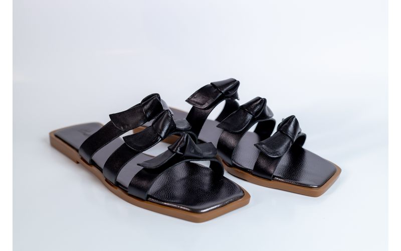 Rasteira Lolita Conforto Nozinho em Couro Legítimo Preto - 3610